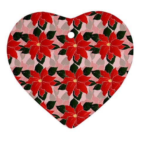 Poinsettia Pattern Seamless Pattern Christmas Xmas Heart Ornament (Two Sides) from ArtsNow.com Front