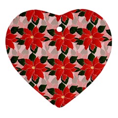 Poinsettia Pattern Seamless Pattern Christmas Xmas Heart Ornament (Two Sides) from ArtsNow.com Back