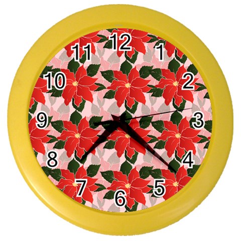 Poinsettia Pattern Seamless Pattern Christmas Xmas Color Wall Clock from ArtsNow.com Front