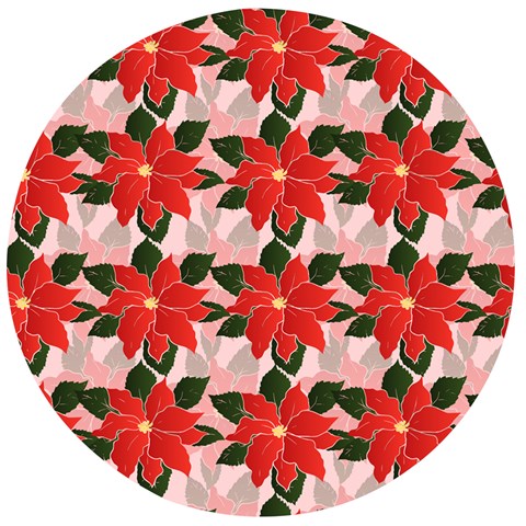 Poinsettia Pattern Seamless Pattern Christmas Xmas Wooden Bottle Opener (Round) from ArtsNow.com Front