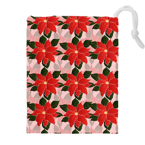 Poinsettia Pattern Seamless Pattern Christmas Xmas Drawstring Pouch (5XL) from ArtsNow.com Front