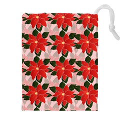 Poinsettia Pattern Seamless Pattern Christmas Xmas Drawstring Pouch (5XL) from ArtsNow.com Front