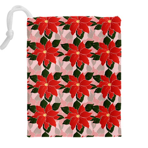 Poinsettia Pattern Seamless Pattern Christmas Xmas Drawstring Pouch (5XL) from ArtsNow.com Back