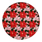 Poinsettia Pattern Seamless Pattern Christmas Xmas Round Glass Fridge Magnet (4 pack)