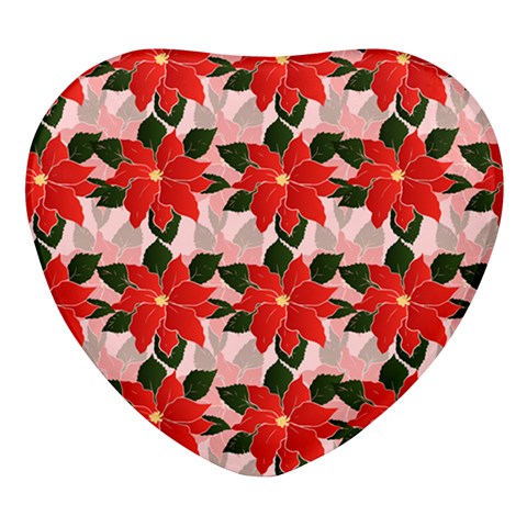 Poinsettia Pattern Seamless Pattern Christmas Xmas Heart Glass Fridge Magnet (4 pack) from ArtsNow.com Front