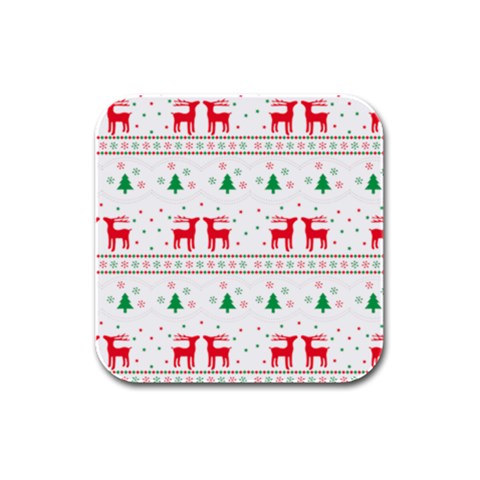 Red Green And Blue Christmas Themed Illustration Rubber Square Coaster (4 pack) from ArtsNow.com Front