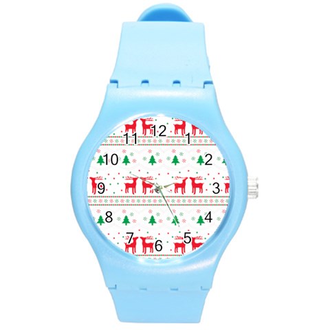 Red Green And Blue Christmas Themed Illustration Round Plastic Sport Watch (M) from ArtsNow.com Front