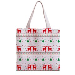 Red Green And Blue Christmas Themed Illustration Zipper Grocery Tote Bag from ArtsNow.com Front