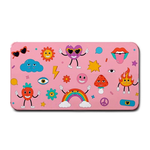 cute characters in psychedelic 70s style. Hippie, psychedelic droove, retro  Medium Bar Mat from ArtsNow.com 16 x8.5  Bar Mat