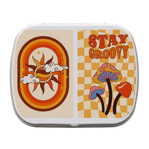 Retro groovy daisy flowers mushroom hippie Small Metal Box (White) from ArtsNow.com Front