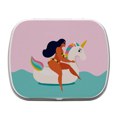 unicorn swimming Small Metal Box (White) from ArtsNow.com Front