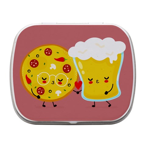 pizza and beer glass couple Small Metal Box (White) from ArtsNow.com Front