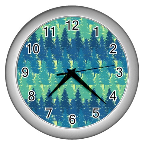 Christmas Trees Pattern Digital Paper Seamless Wall Clock (Silver) from ArtsNow.com Front