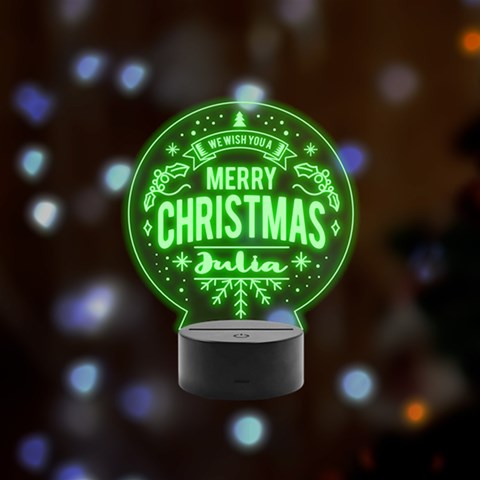 Personalized We Wish you a Merry Christmas Name Remote LED Acrylic Message Display (Black Round Stand)  from ArtsNow.com Front