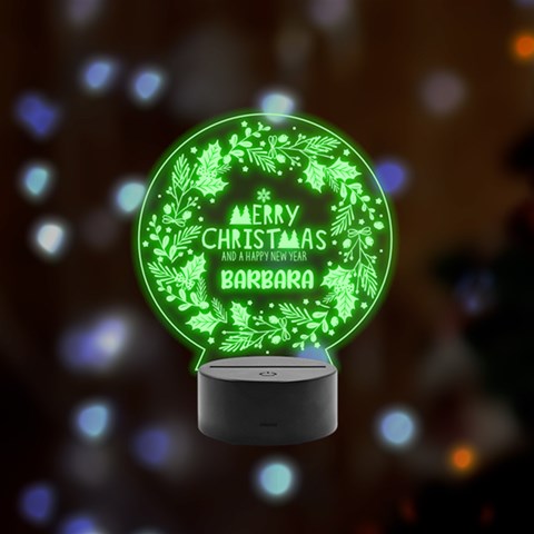 Personalized Merry Christmas Floral Pattern Name Remote LED Acrylic Message Display (Black Round Stand)  from ArtsNow.com Front