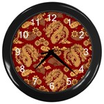 Vintage Dragon Chinese Red Amber Wall Clock (Black)