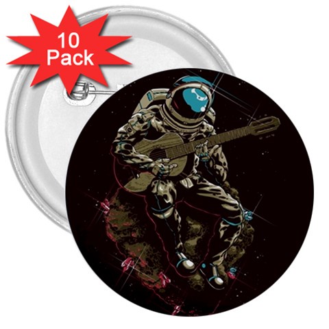 Astronaut Playing Guitar Parody 3  Buttons (10 pack)  from ArtsNow.com Front