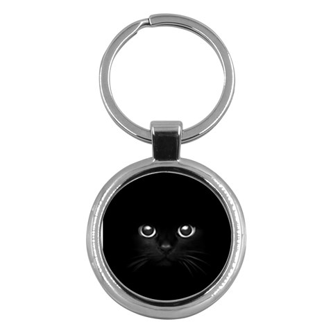 Black Cat Face Key Chain (Round) from ArtsNow.com Front