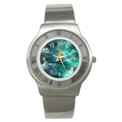 Mountain Wolf Tree Nature Moon Stainless Steel Watch from ArtsNow.com Front