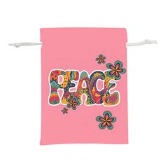 Flower Power Hippie Boho Love Peace Text Pink Pop Art Spirit Lightweight Drawstring Pouch (M) from ArtsNow.com Front