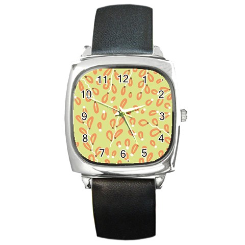 Pattern Leaves Print Background Square Metal Watch from ArtsNow.com Front