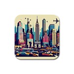 Skyscrapers City Usa Rubber Square Coaster (4 pack)