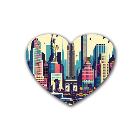 Skyscrapers City Usa Rubber Coaster (Heart) from ArtsNow.com Front