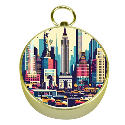 Skyscrapers City Usa Gold Compasses from ArtsNow.com Front