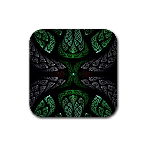 Fractal Green Black 3d Art Floral Pattern Rubber Coaster (Square) from ArtsNow.com Front