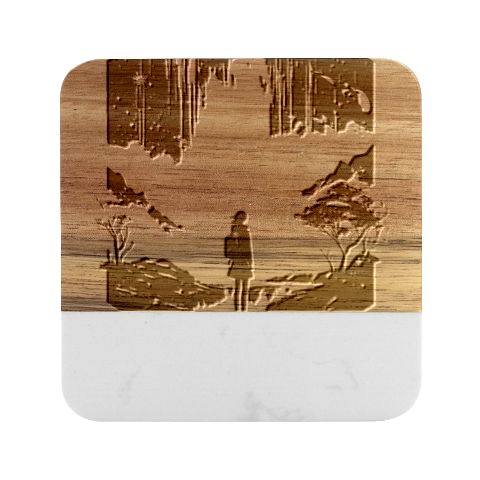 Starry Night Wanderlust: A Whimsical Adventure Marble Wood Coaster (Square) from ArtsNow.com Front