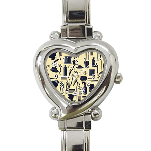 Elegant Hairdresser pattern cream Heart Italian Charm Watch from ArtsNow.com Front