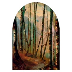 woodland woods forest trees nature outdoors mist moon background artwork book Microwave Oven Glove from ArtsNow.com Front