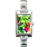 Watercolor Flowers Leaves Foliage Nature Floral Spring Rectangle Italian Charm Watch