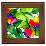 Watercolor Flowers Leaves Foliage Nature Floral Spring Framed Tile