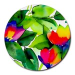 Watercolor Flowers Leaves Foliage Nature Floral Spring Round Mousepad