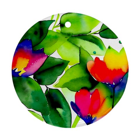 Watercolor Flowers Leaves Foliage Nature Floral Spring Ornament (Round) from ArtsNow.com Front