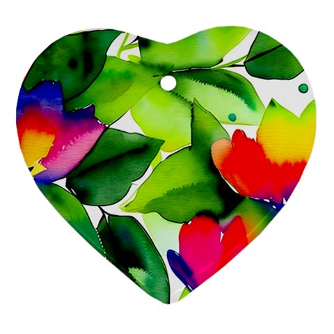 Watercolor Flowers Leaves Foliage Nature Floral Spring Ornament (Heart) from ArtsNow.com Front