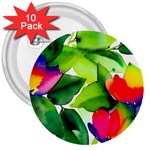 Watercolor Flowers Leaves Foliage Nature Floral Spring 3  Buttons (10 pack) 