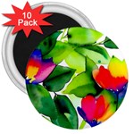 Watercolor Flowers Leaves Foliage Nature Floral Spring 3  Magnets (10 pack) 