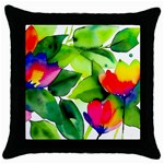 Watercolor Flowers Leaves Foliage Nature Floral Spring Throw Pillow Case (Black)