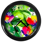 Watercolor Flowers Leaves Foliage Nature Floral Spring Wall Clock (Black)