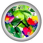 Watercolor Flowers Leaves Foliage Nature Floral Spring Wall Clock (Silver)