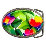 Watercolor Flowers Leaves Foliage Nature Floral Spring Belt Buckles