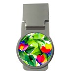 Watercolor Flowers Leaves Foliage Nature Floral Spring Money Clips (Round) 