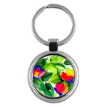 Watercolor Flowers Leaves Foliage Nature Floral Spring Key Chain (Round)