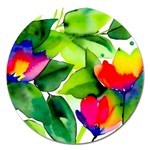 Watercolor Flowers Leaves Foliage Nature Floral Spring Magnet 5  (Round)