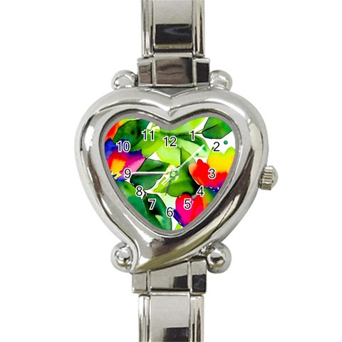 Watercolor Flowers Leaves Foliage Nature Floral Spring Heart Italian Charm Watch from ArtsNow.com Front