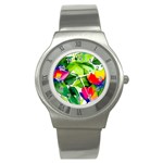 Watercolor Flowers Leaves Foliage Nature Floral Spring Stainless Steel Watch