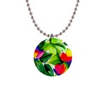 Watercolor Flowers Leaves Foliage Nature Floral Spring 1  Button Necklace