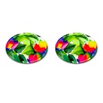 Watercolor Flowers Leaves Foliage Nature Floral Spring Cufflinks (Oval)